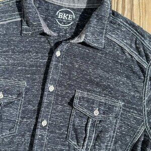 BKE Button Up XL Gray Slub Knit Gorpcore Dadcore Minimalist Workwear Shirt 3215